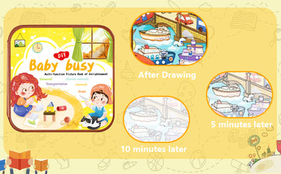 2 In 1 Magic Water Drawing Book & Busy Book For Children With 1 Magic Pen, Educational Learning Toys For Toddlers 3+ Age